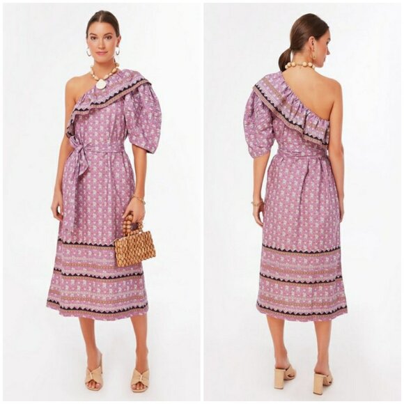 Sea New York lilac perry border ワンピース Lilac Perry Border Puff Sleeve Dress | Sea New York